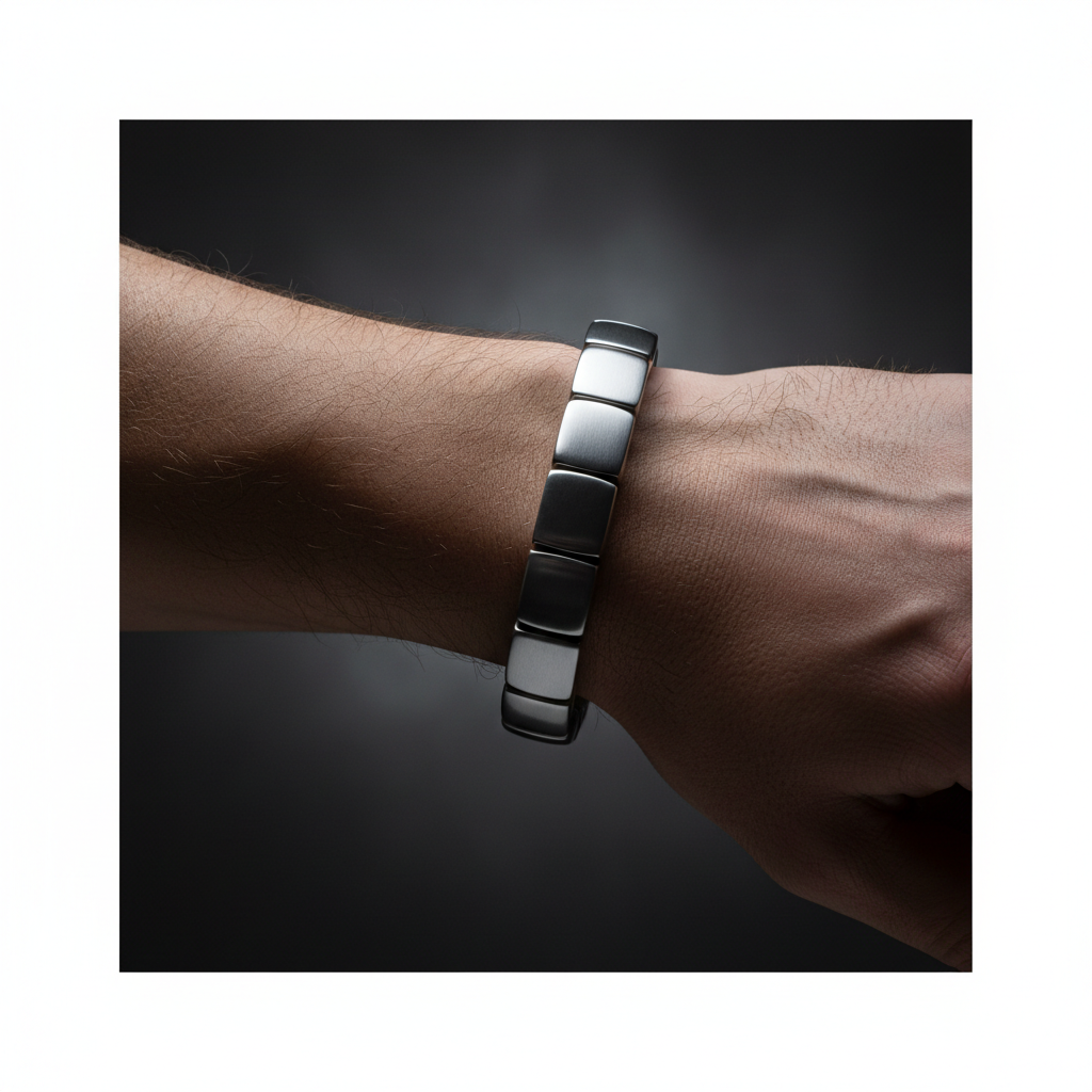 Chunky Rectangular Hematite Bracelet worn on wrist