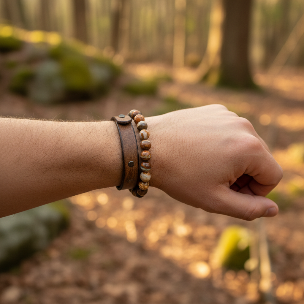 Natural Picture Jasper Bracelet worn on wrist
