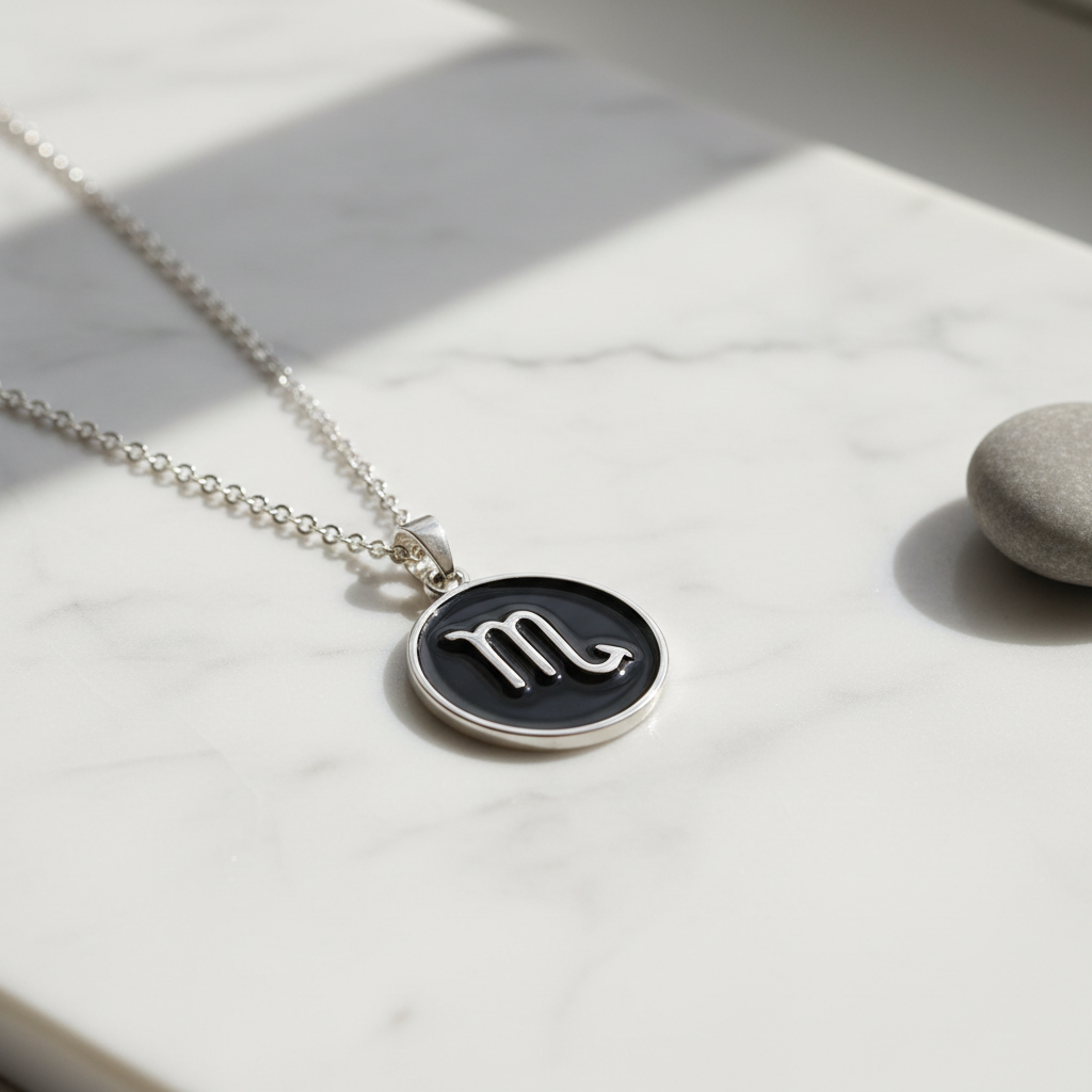Scorpio pendant on white marble surface