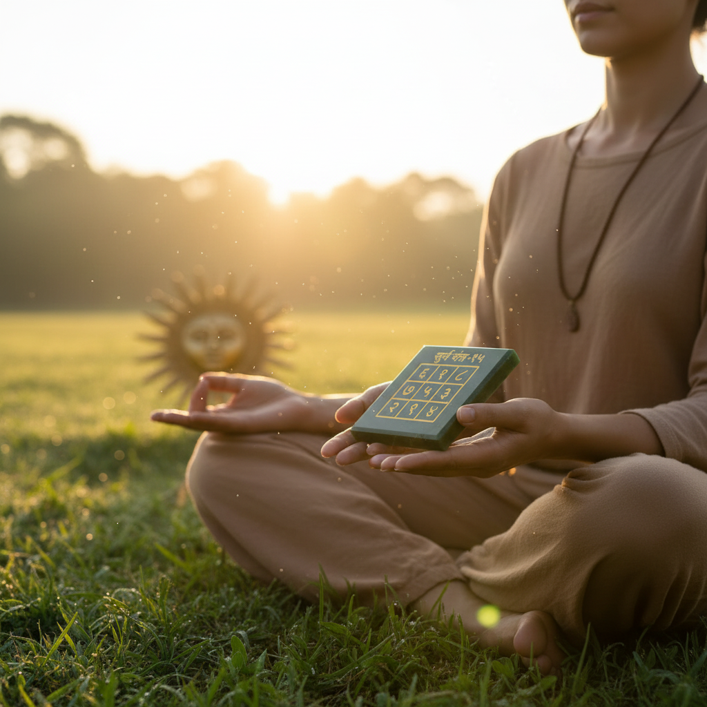 Surya Yantra held during sunrise meditation