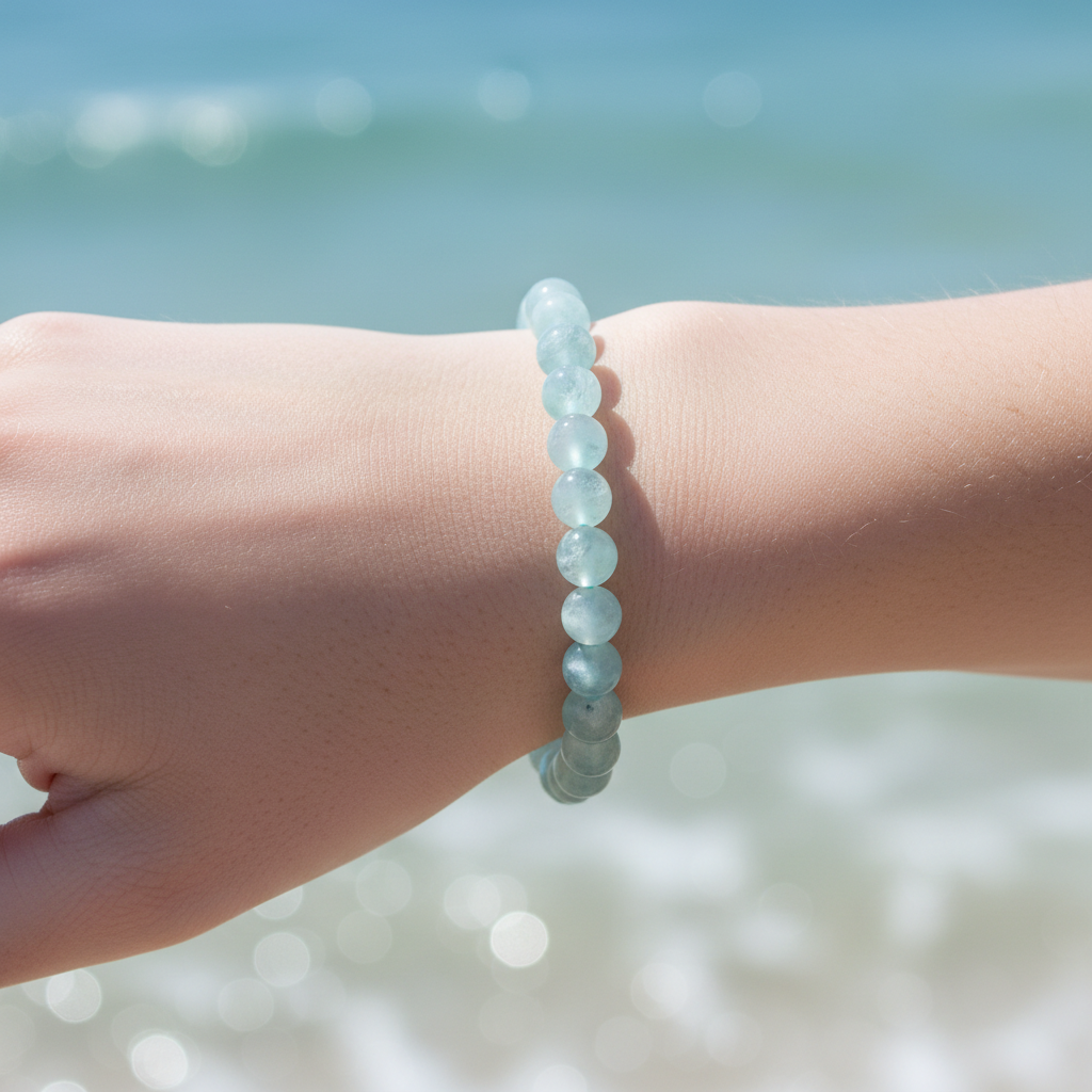 Natural Aquamarine Bracelet worn on wrist