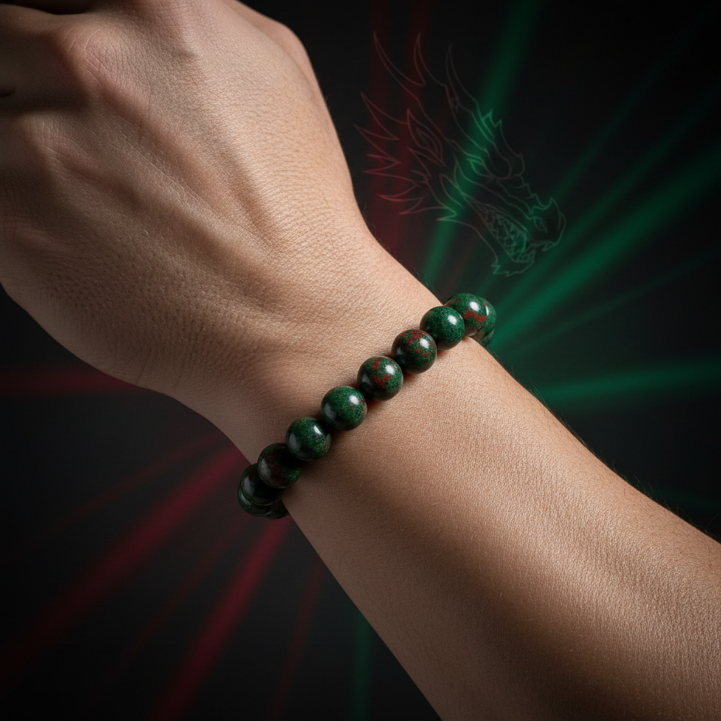 Natural Dragon Bloodstone Bracelet worn on wrist