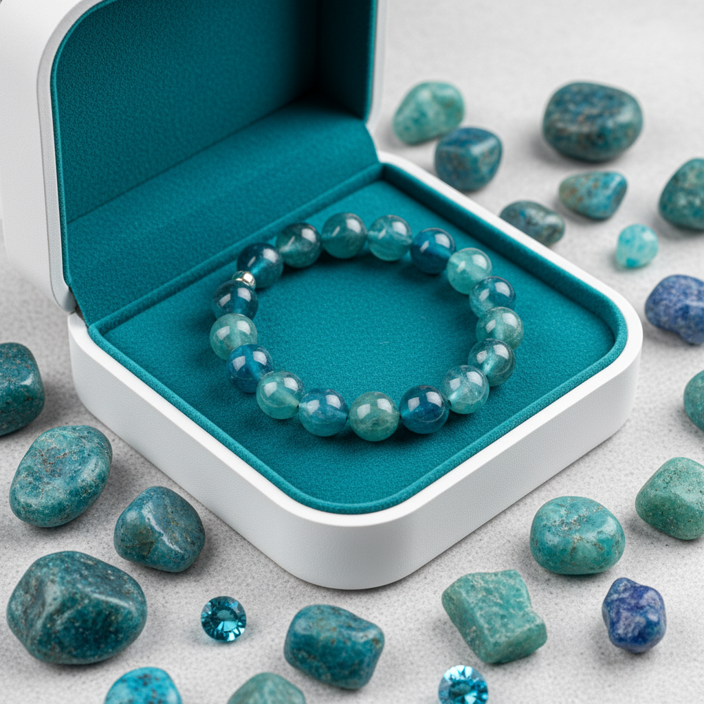 Natural Apatite Bracelet in premium gift box with teal velvet