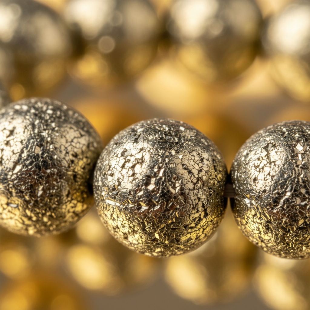 Natural Pyrite Bracelet bead close-up showing metallic golden crystal structure