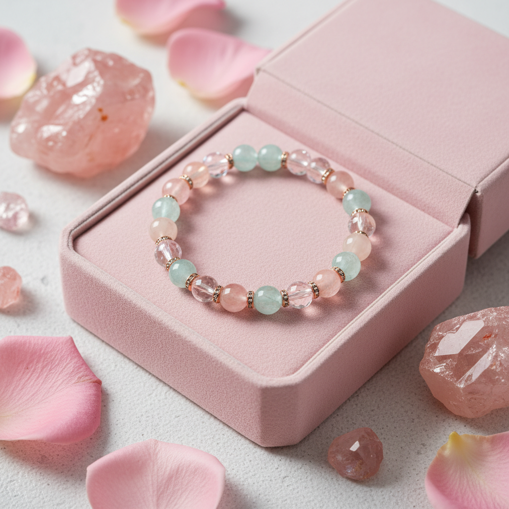 Morganite Beryl Aqua Bracelet in premium gift box with soft pink velvet