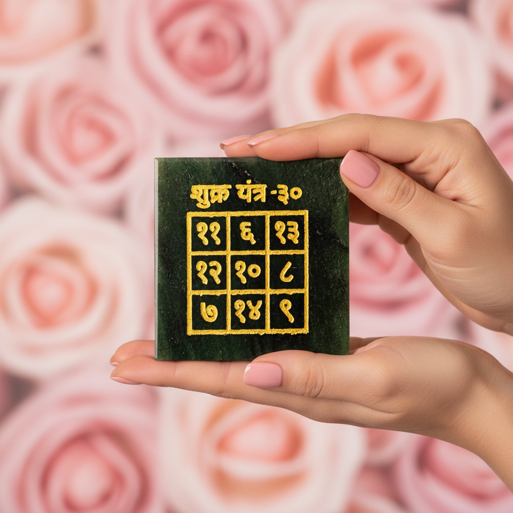 Shukra Yantra held in elegant woman's hands