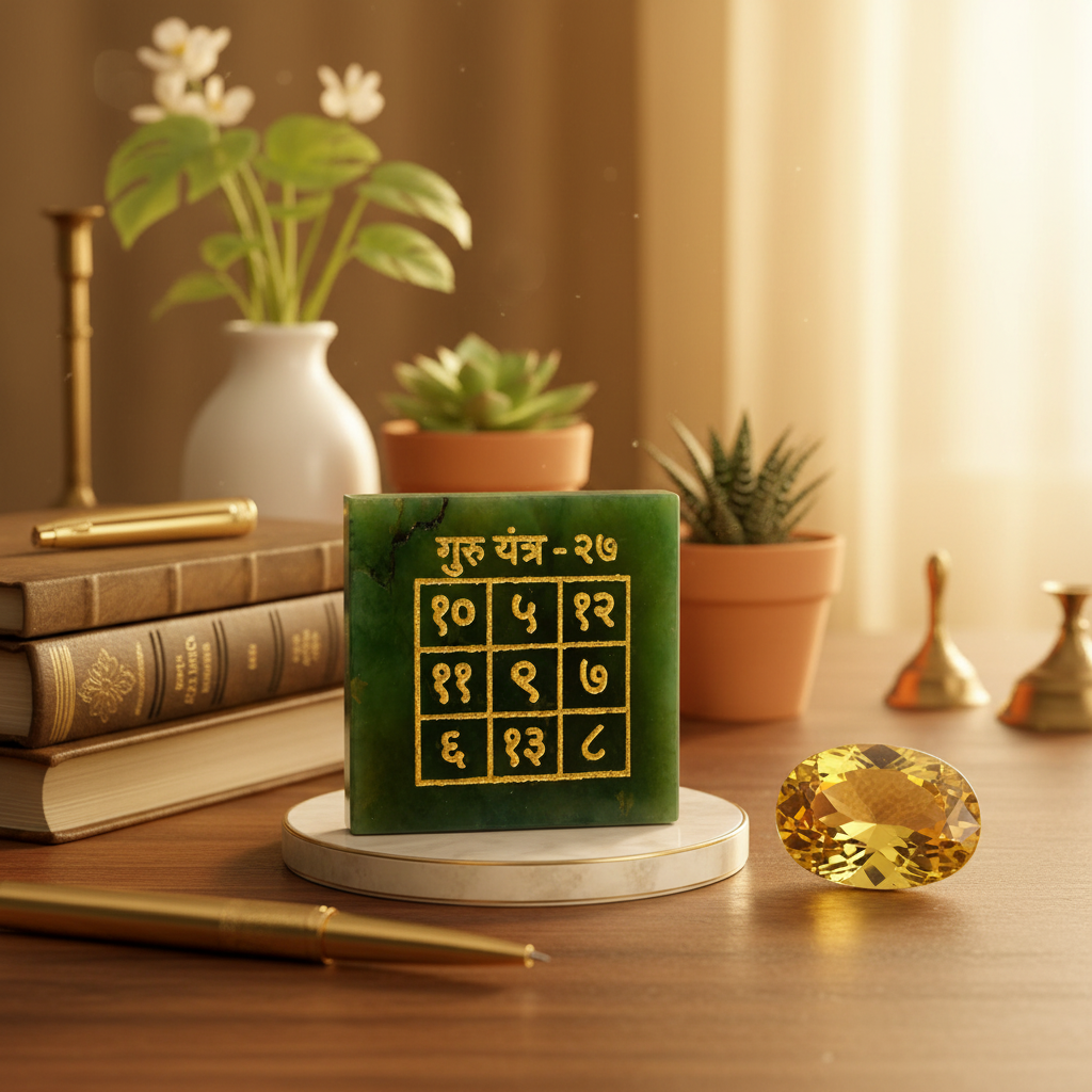 Guru Yantra on study desk for wisdom and education