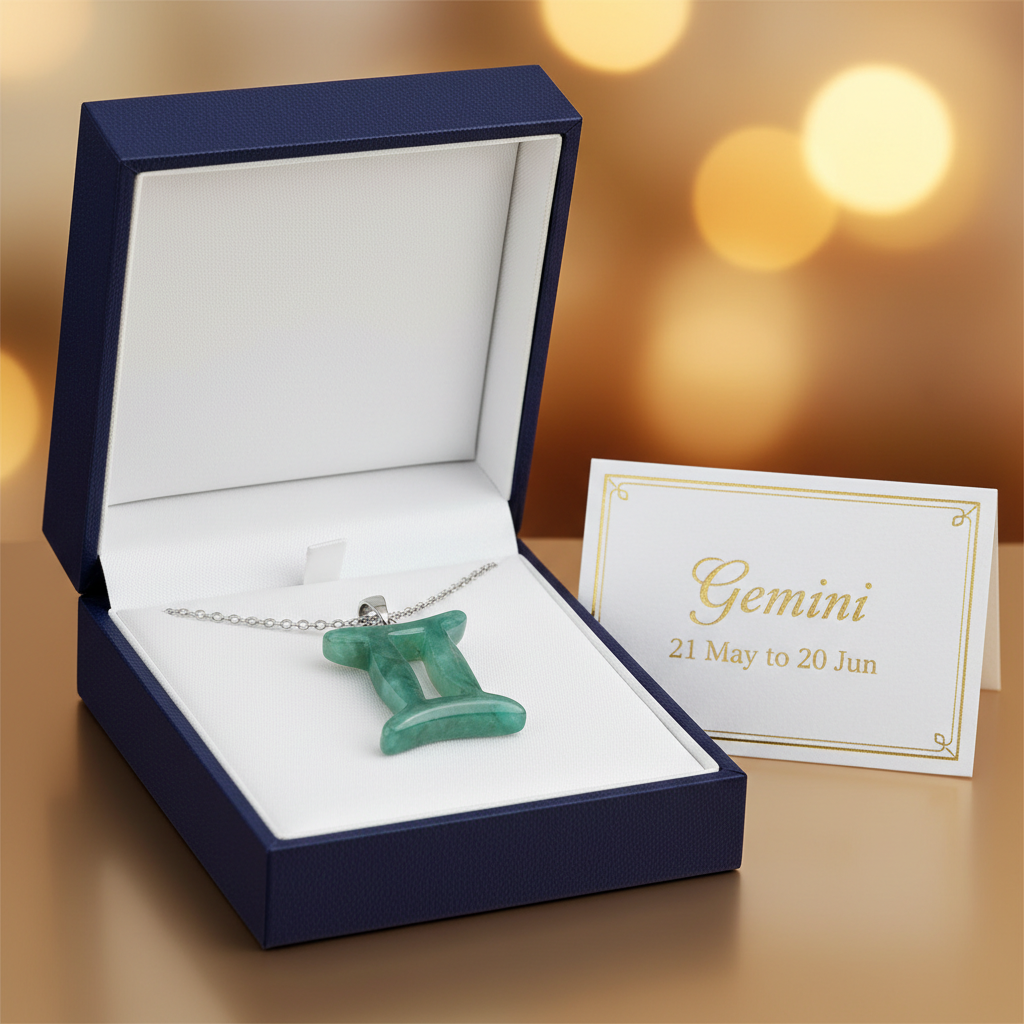 Gemini pendant in premium jewelry gift box with white satin lining