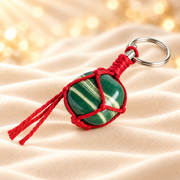 Green Z Crystal Keychain – Green Zebra Jasper-Inspired Accessory on champagne fabric