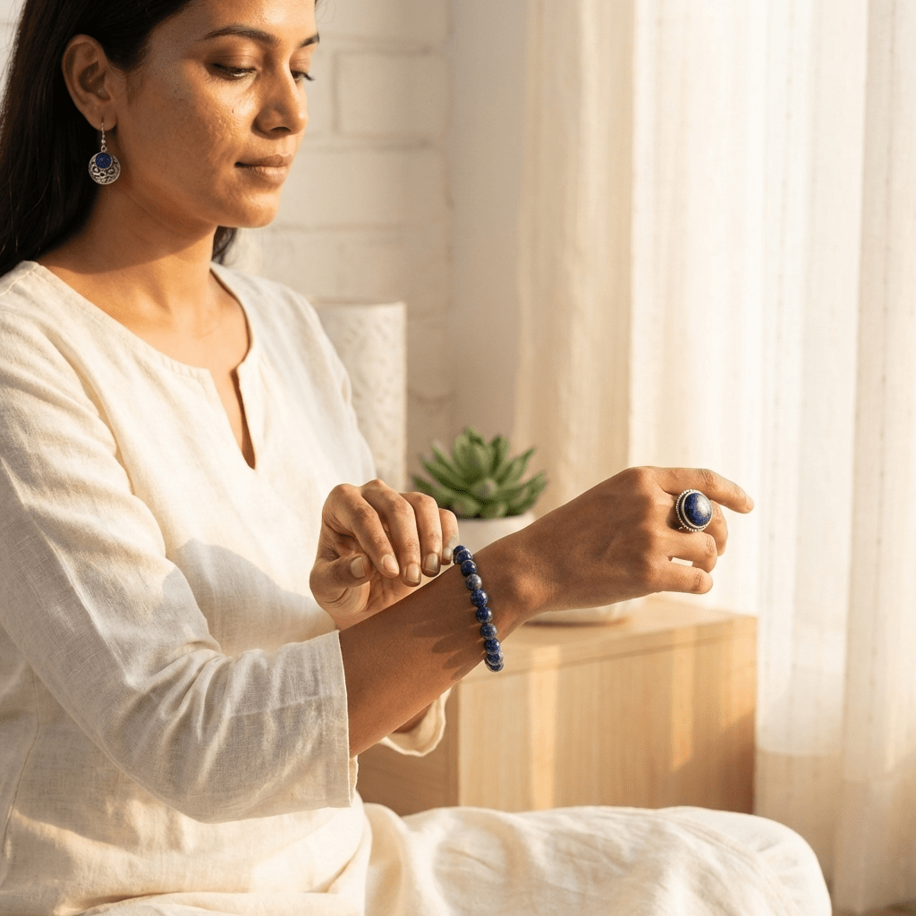 Lapis Lazuli Jewellery Set – Bracelet, Pendant & Earrings
