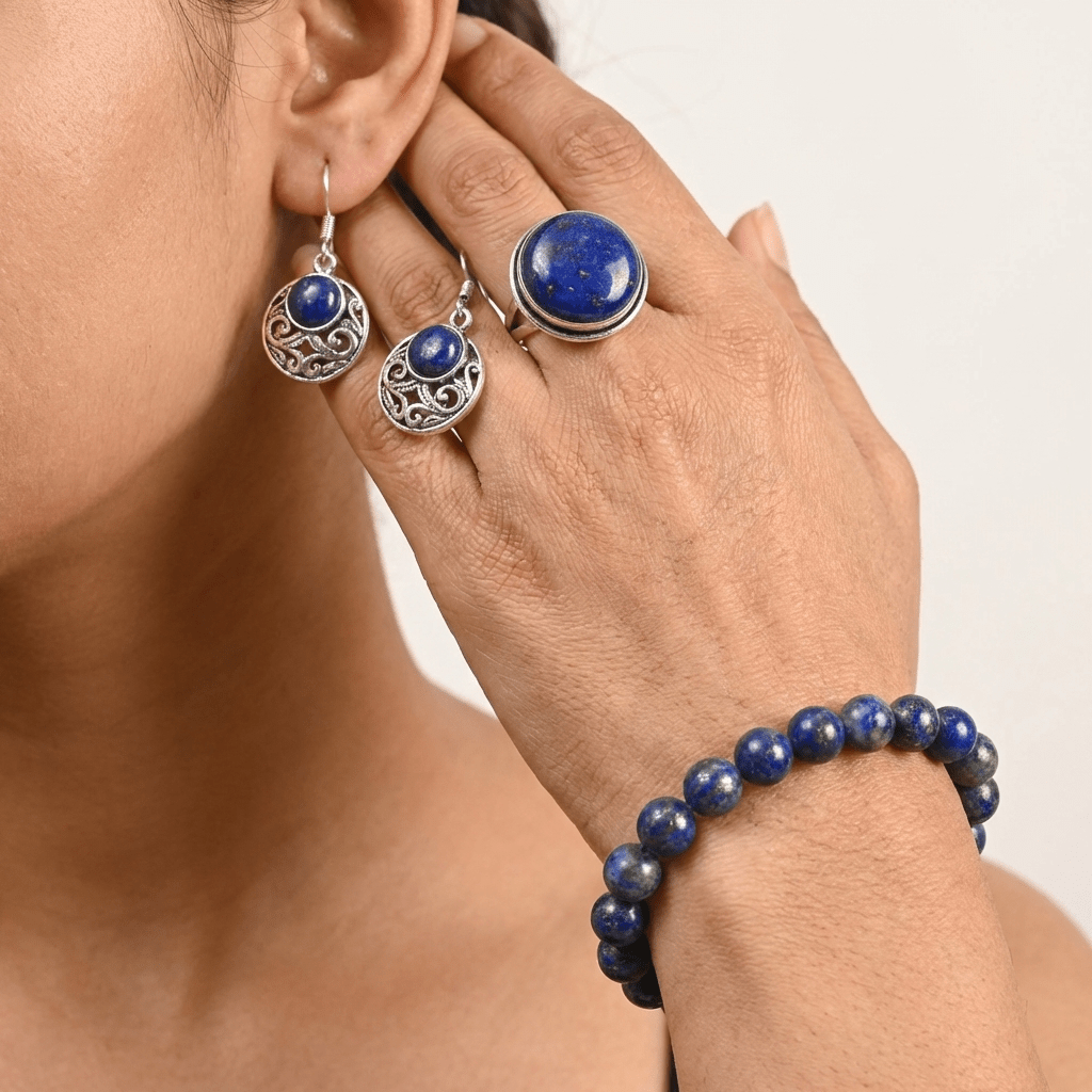Lapis Lazuli Jewellery Set – Bracelet, Pendant & Earrings