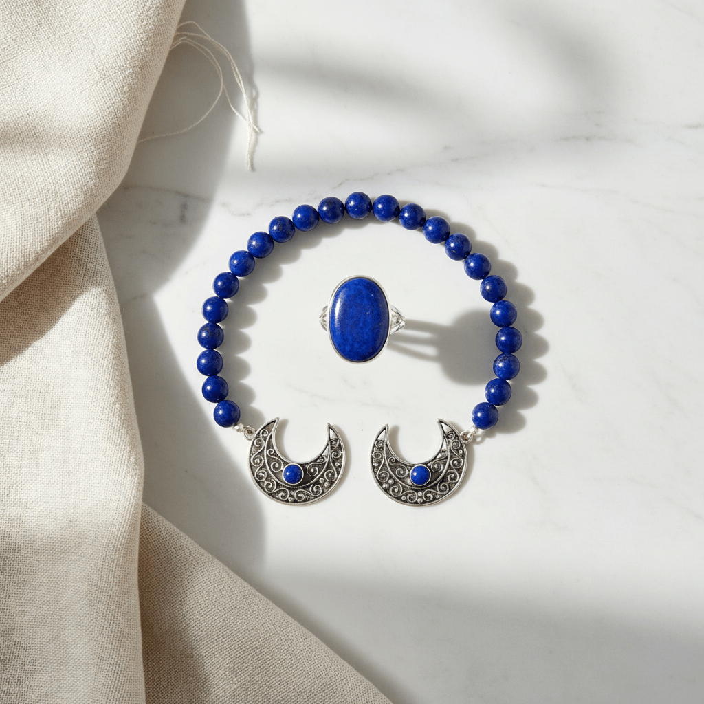 Lapis Lazuli Jewellery Set – Bracelet, Pendant & Earrings