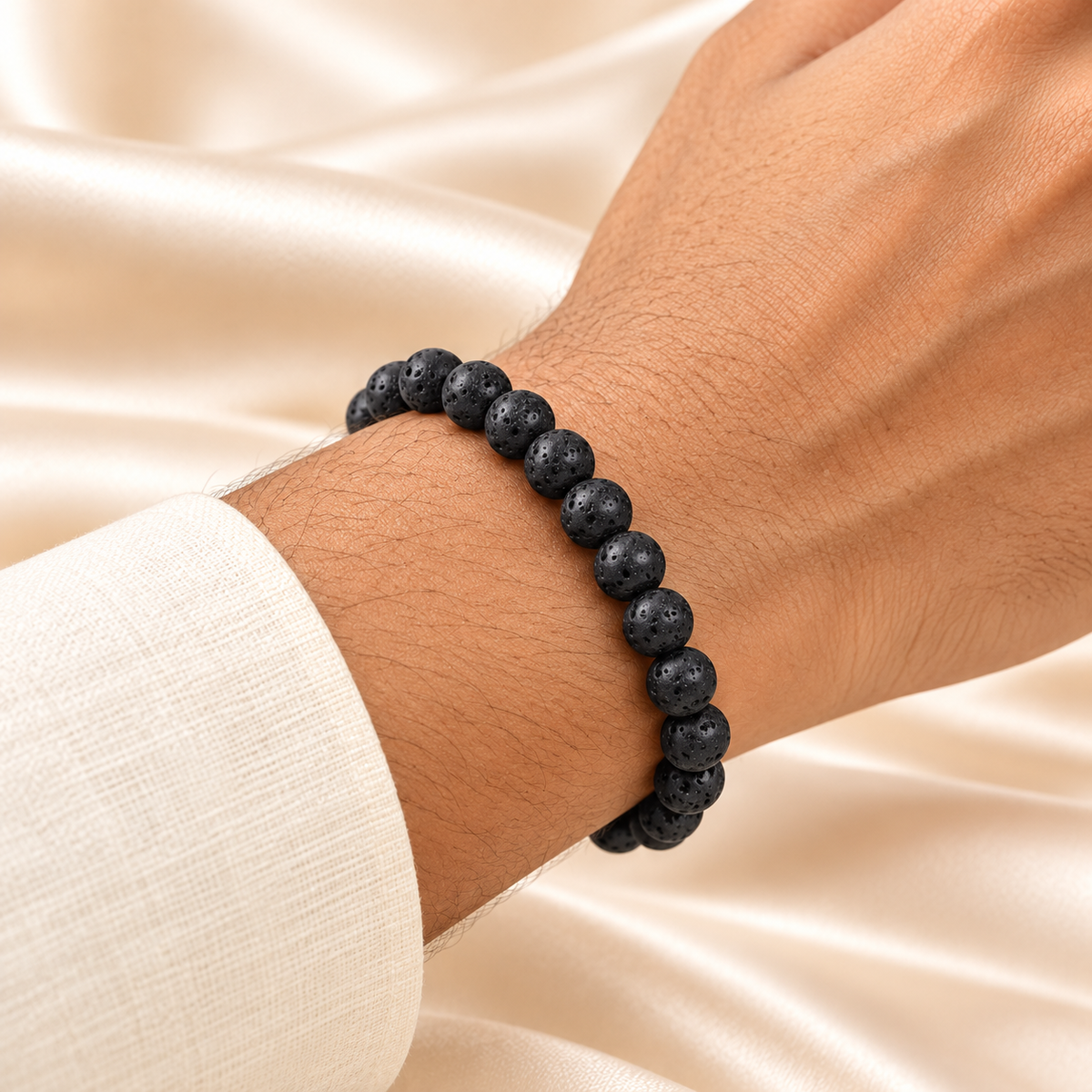 Lava Stone 8mm bracelet — illustrative wrist view