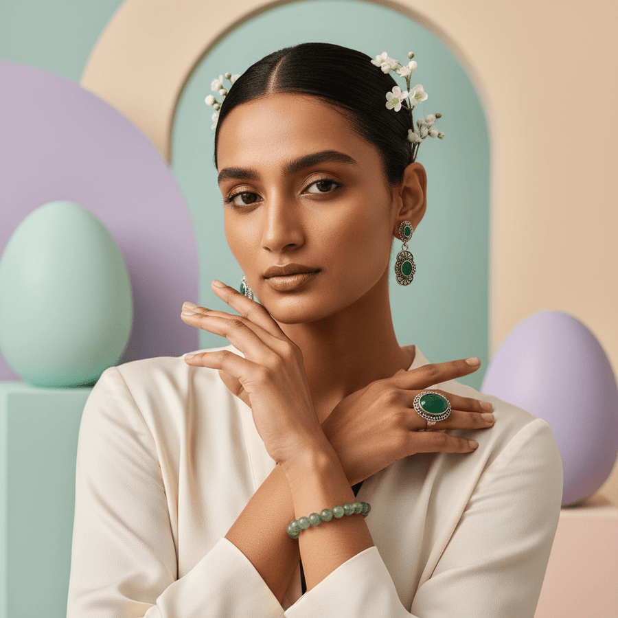 Light Green Aventurine Jewellery Set – Bracelet, Pendant & Earrings