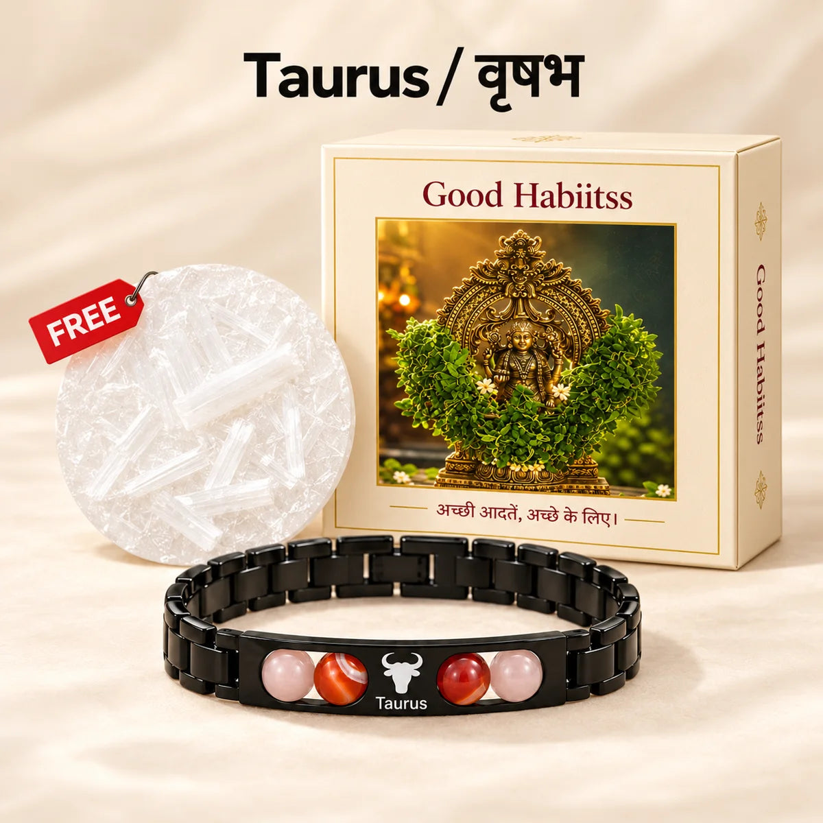 Metal Bracelet with free selenite plate and Good Habiitss Box1100 packaging
