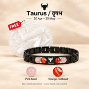 Bracelet with free raw selenite plate and two enlarged bead samples: Pink bead and Orange-red bead. Loose beads not included.