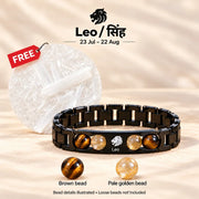 Bracelet with free raw selenite plate and two enlarged bead samples: Brown bead and Pale golden bead. Loose beads not included.