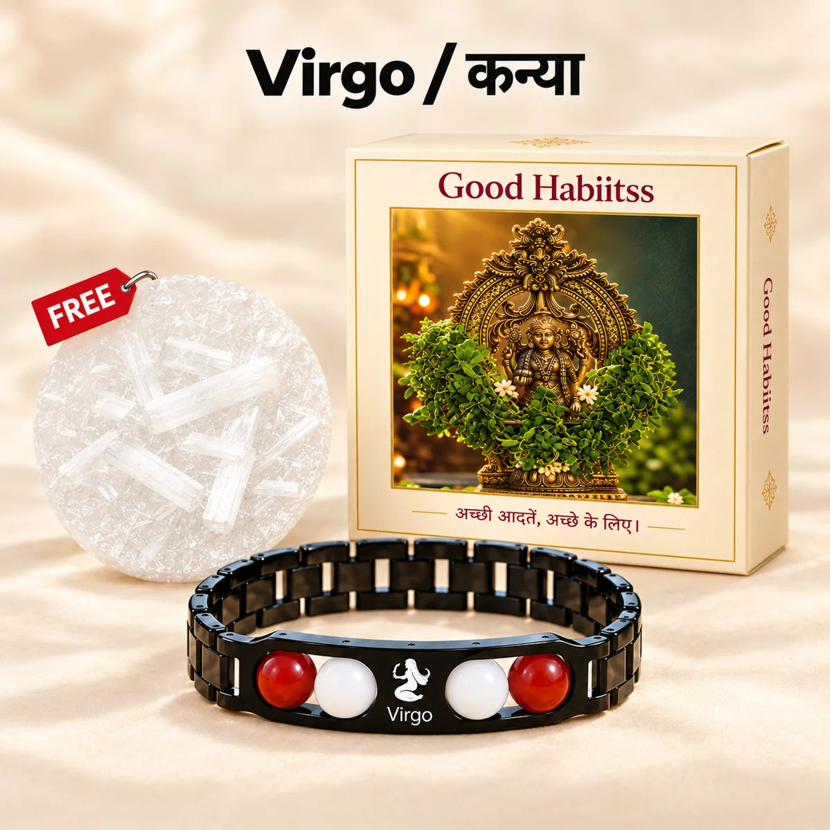 Metal Bracelet with free selenite plate and Good Habiitss Box1100 packaging