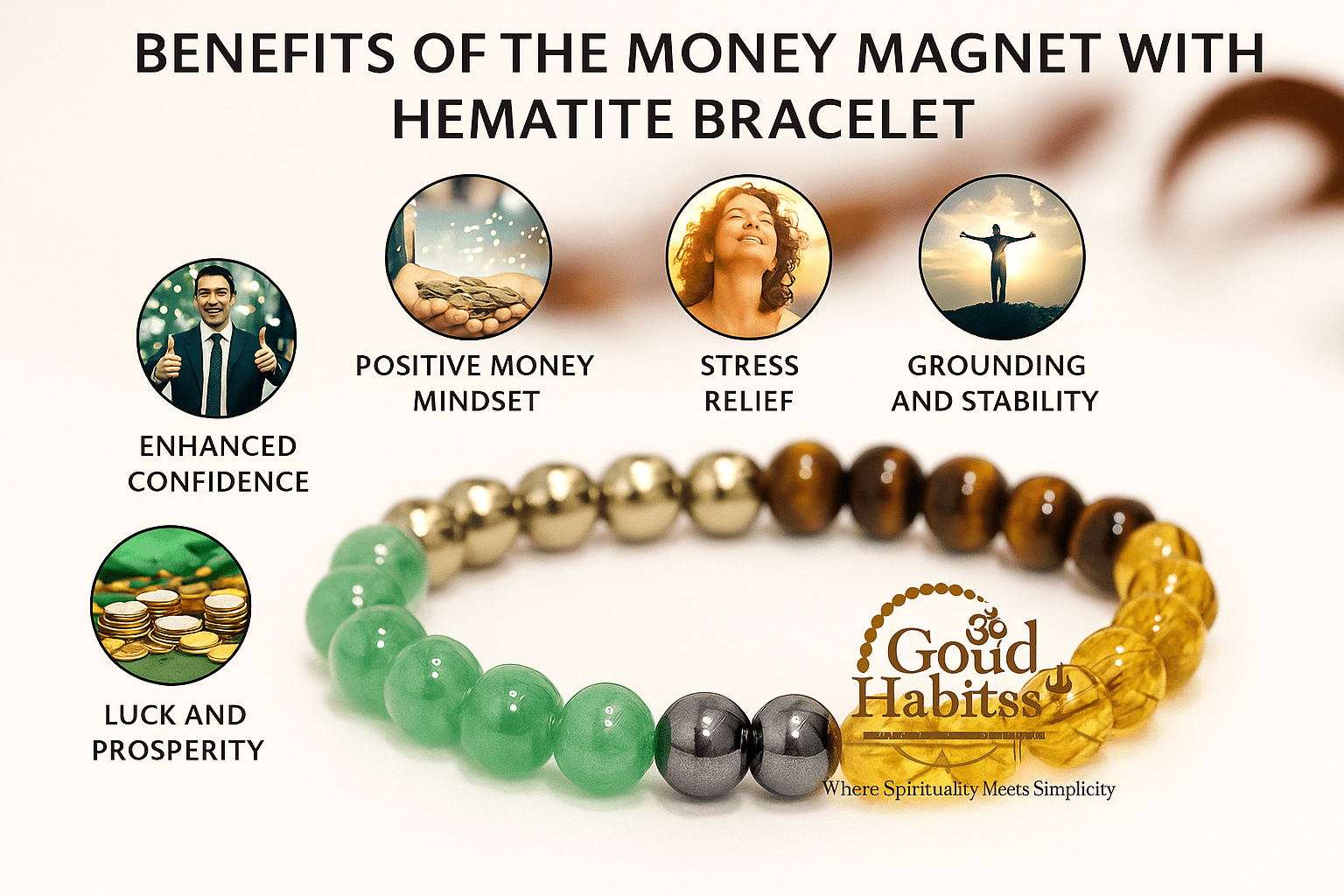 Money Magnetic Crystal Bracelet Stone Beads 8mm - GOOD HABITSS