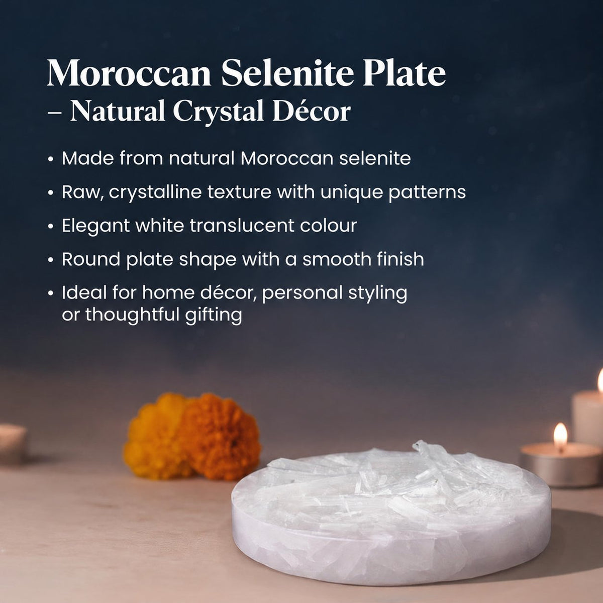 Moroccan Selenite Plate – Natural Crystal Décor — product details