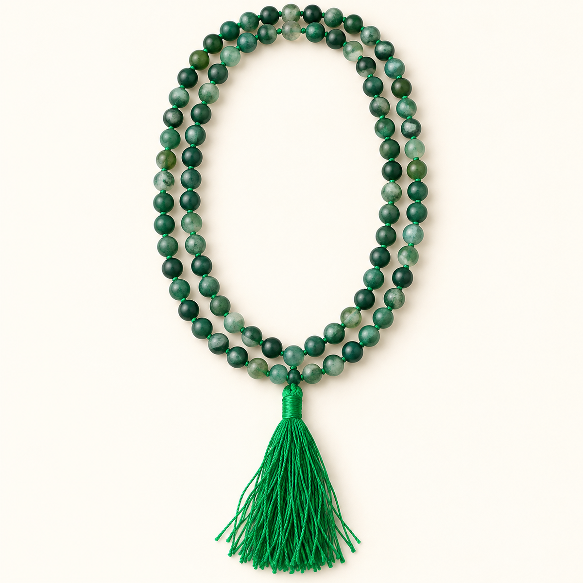 Moss Agate Bead Necklace — alternate studio view