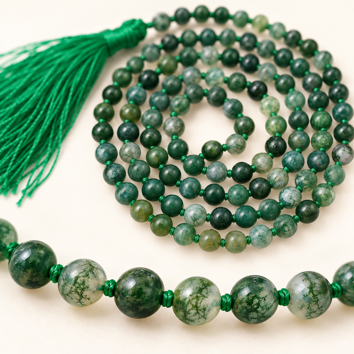 Moss Agate Bead Necklace — bead close-up