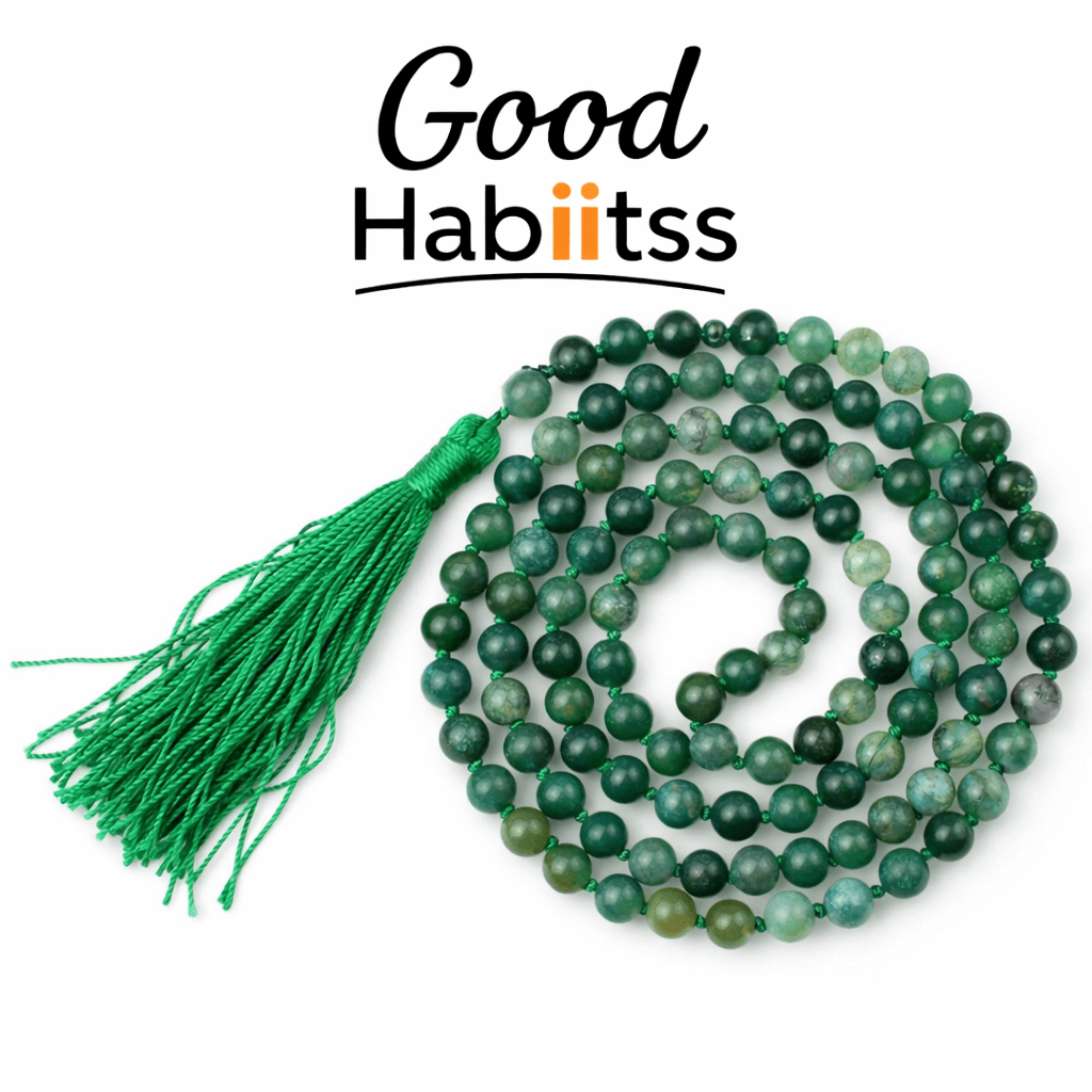Moss Agate Mala Necklace 108 Mala Beads, 108 Prayer Beads, Buddhist Meditation Mala - GOOD HABITSS