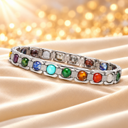 Multi-Stone Metal Bracelet – Crystal-Inspired Jewellery on champagne cream fabric