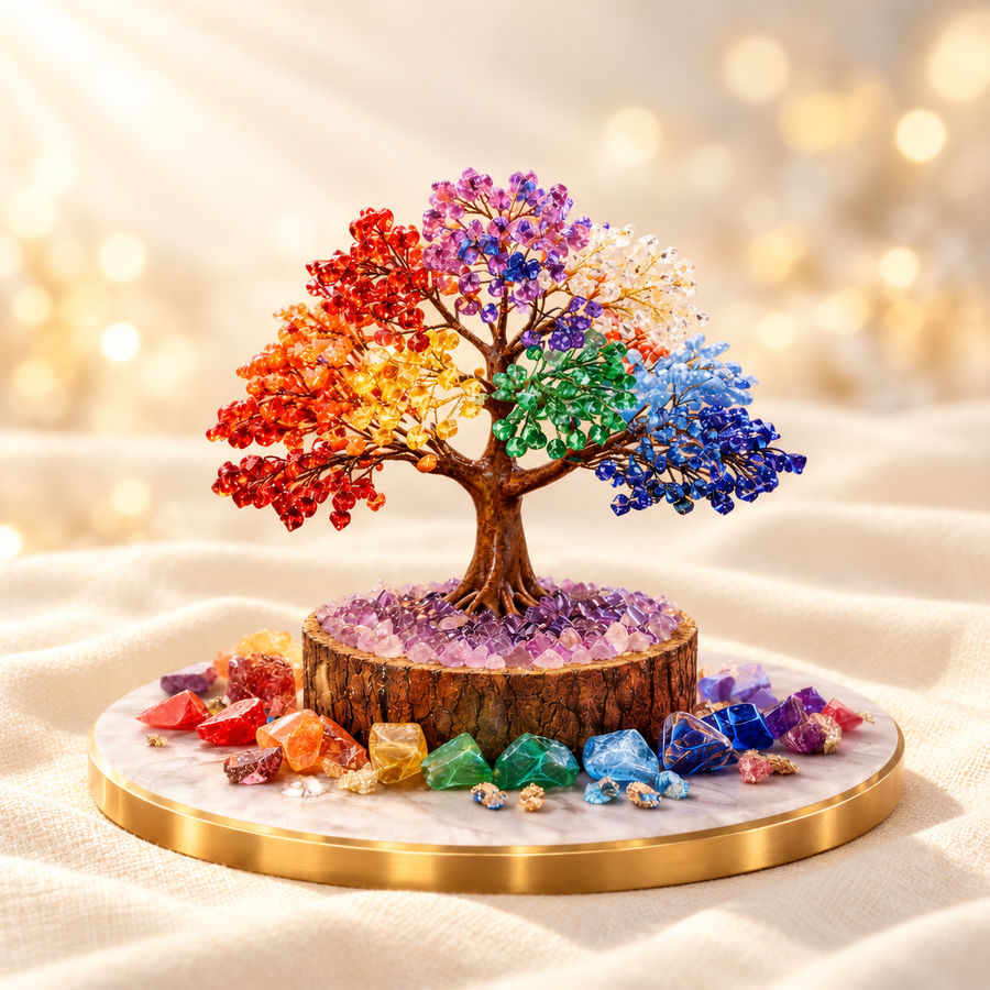 Multicolour Crystal Tree – 10,000 Beads on warm cream background