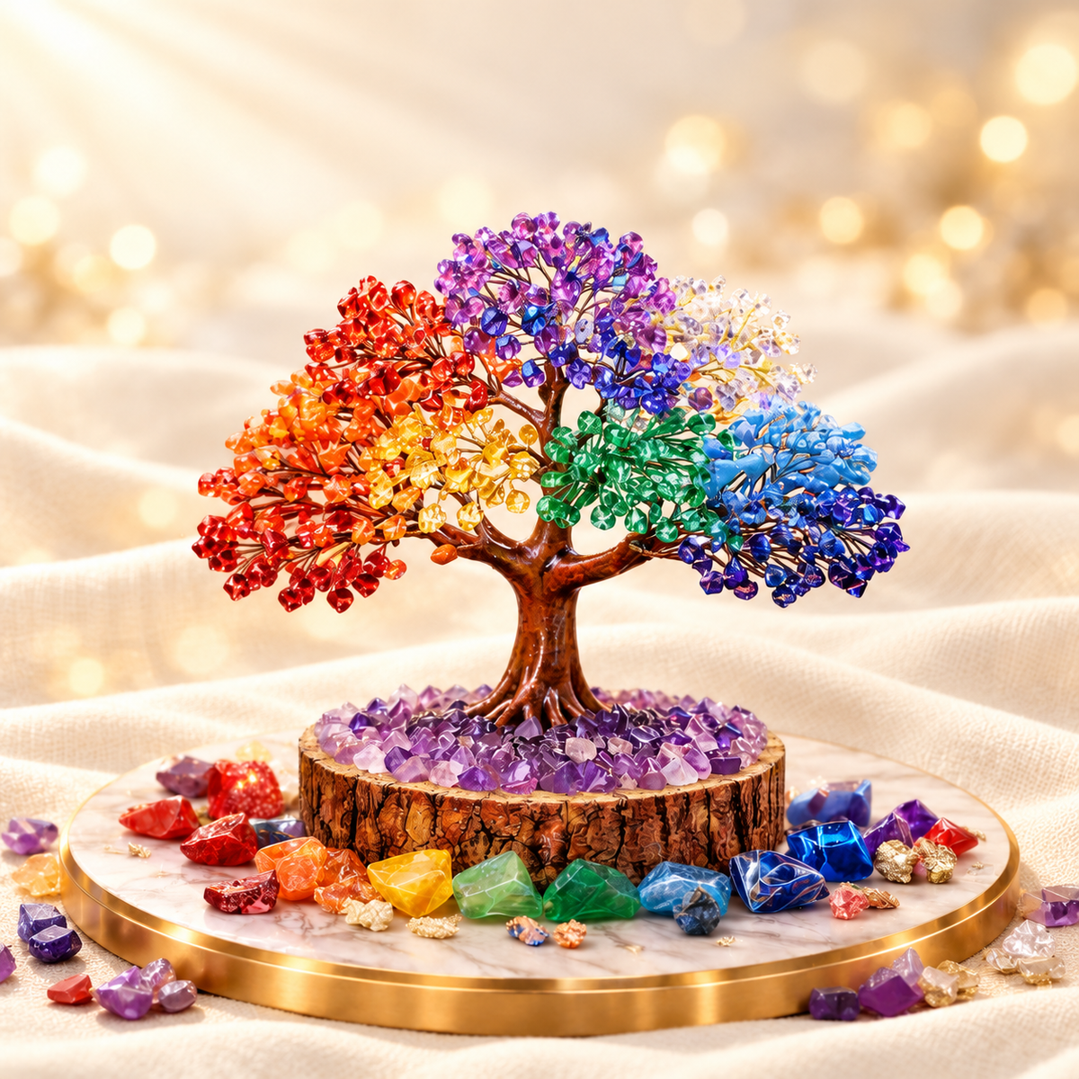 Multicolour Crystal Tree – 2,000 Beads Decorative Tree on warm cream background