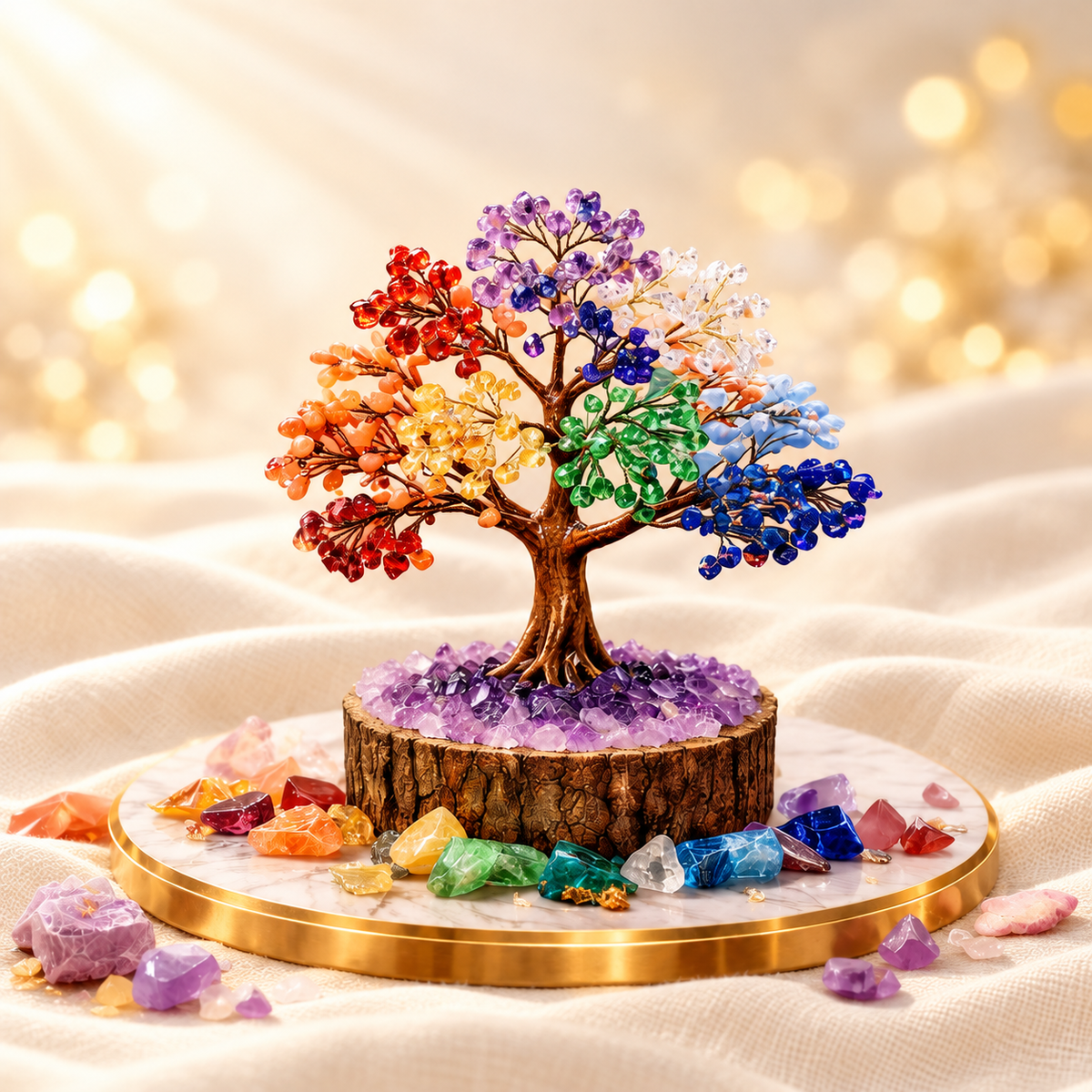 Multicolour Crystal Tree – 200 Beads Decorative Tree on warm cream background