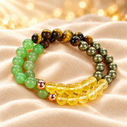 Multicolour Gemstone Bracelet – 8mm Natural Stone Beads on champagne fabric
