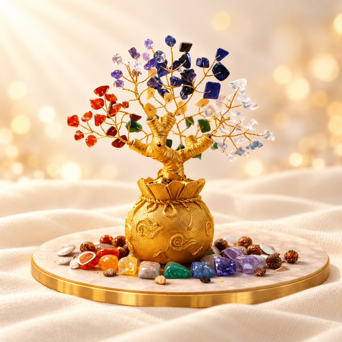 Multicolour Pot Tree – Decorative Gemstone Home Décor on warm cream background