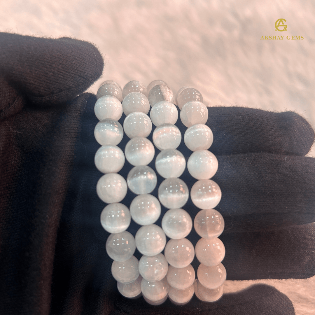 Natural Cat Eye White Selenite Bracelet - GOOD HABITSS