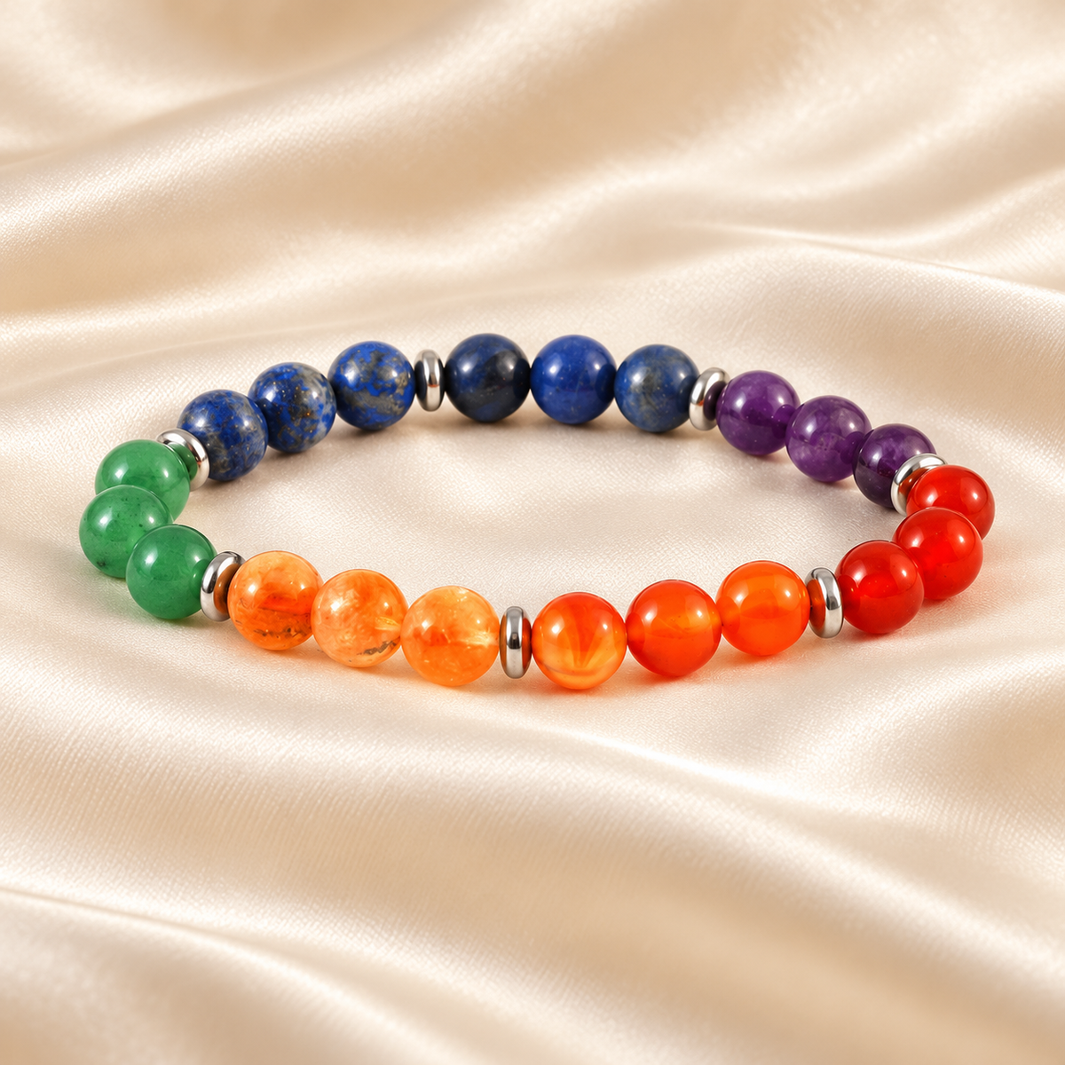 Natural Multicolour Stone Bracelet – Multi-Gemstone Jewellery on champagne fabric