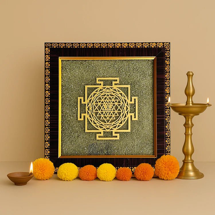 Natural Pyrite Dust Frame with Shree Yantra - GOOD HABITSS