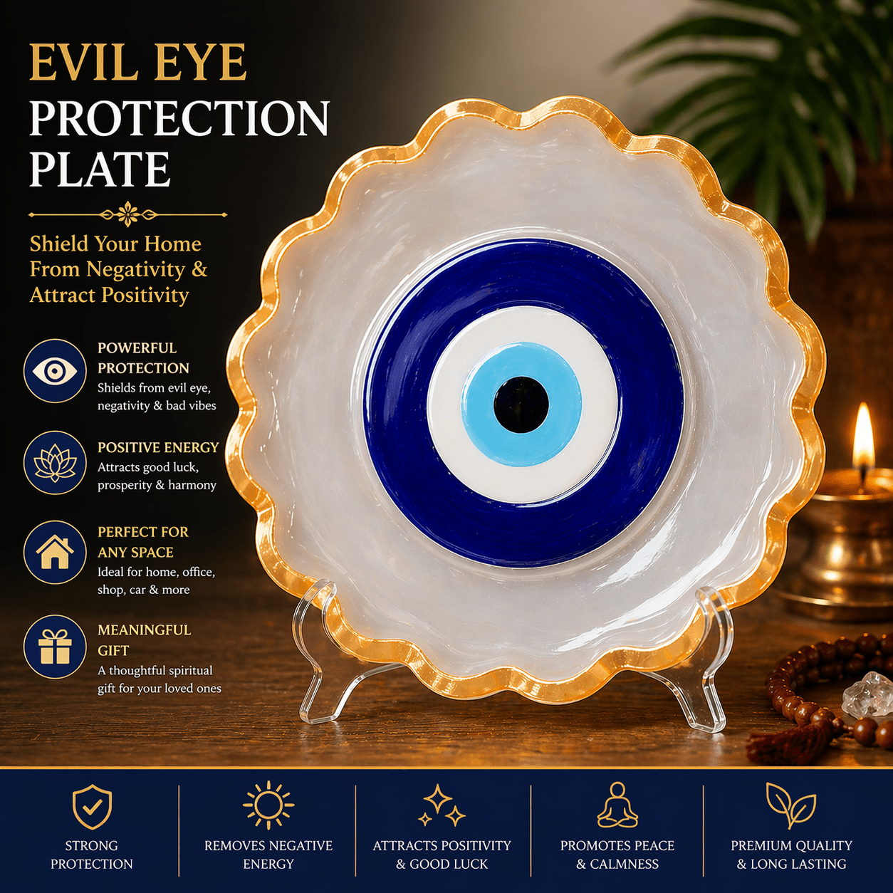 Nazar Protection Chakra Energy Selenite Plate Bowl - GOOD HABITSS