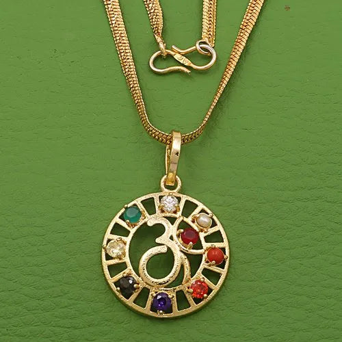 Navgrah Rhodium Gold Plated Pendant