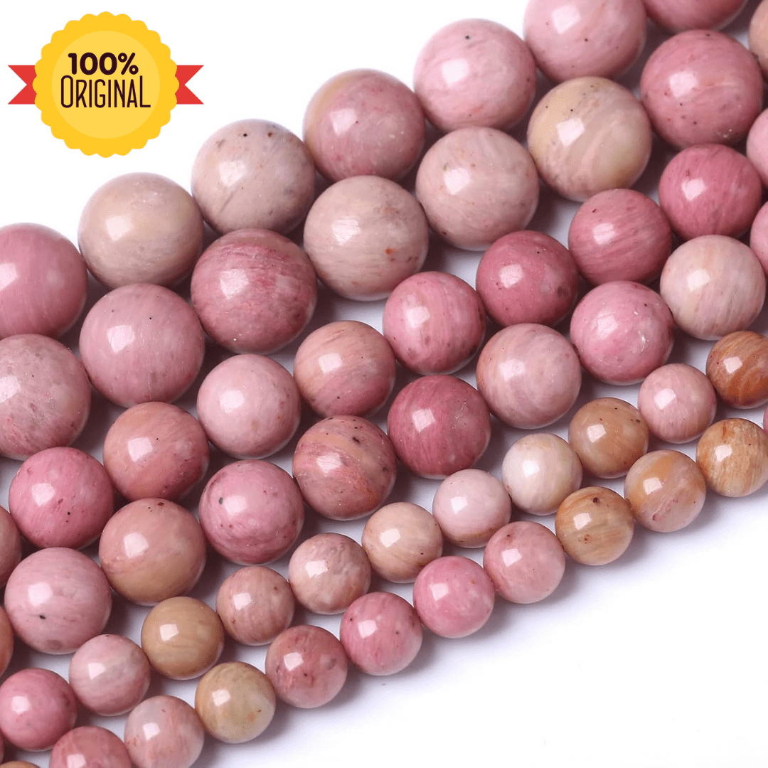 Pink Rhodonite Round Beads String - GOOD HABITSS