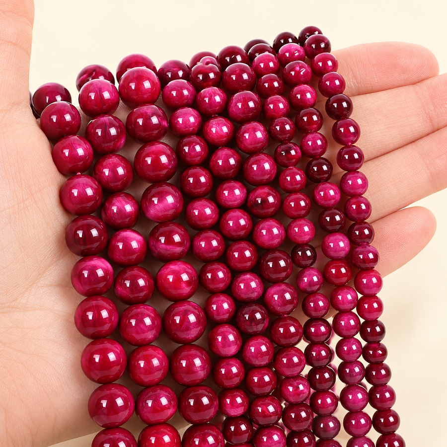 Pink Tiger Eye String – 8mm Dyed Gemstone Beads — product detail