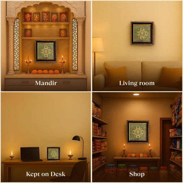 Natural Pyrite Dust Frame with Shree Yantra