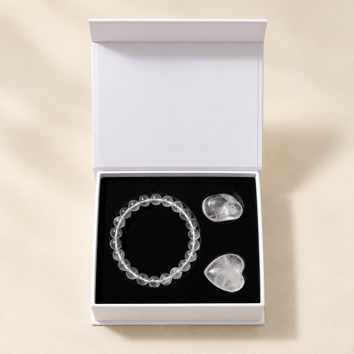 Clear Quartz Crystal Gift Set – Bracelet, Pocket Stone & Heart — product detail