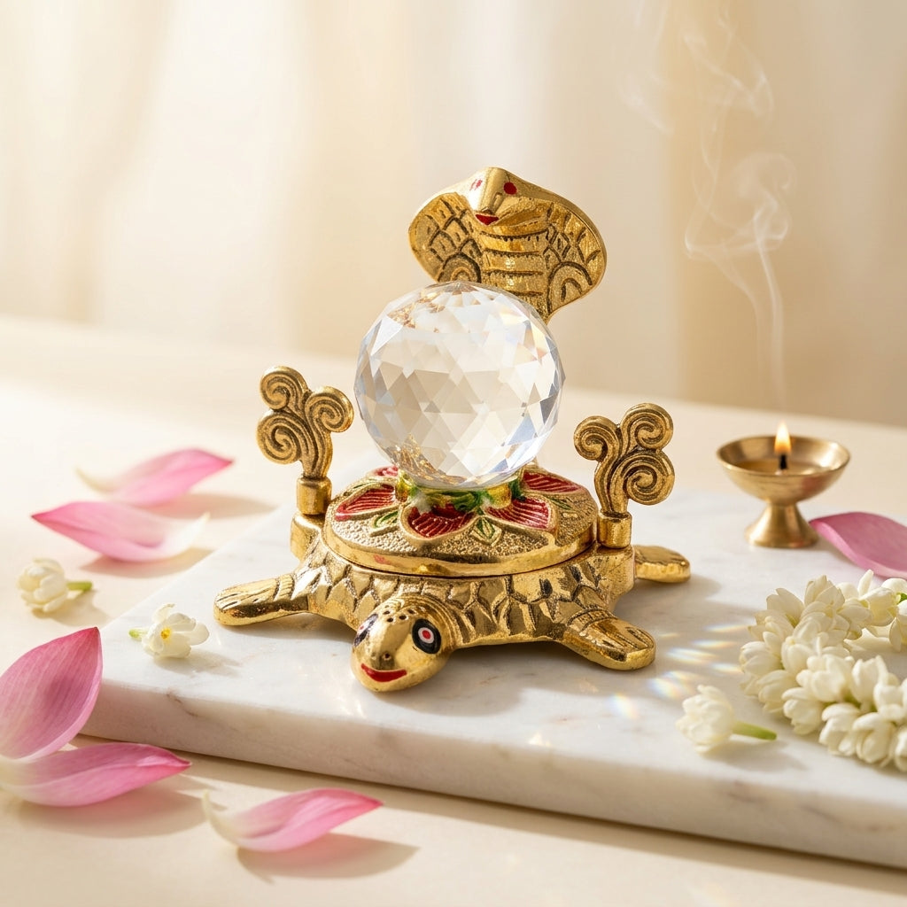 Metal Crystal Tortoise with Sheshnag Vastu Idol