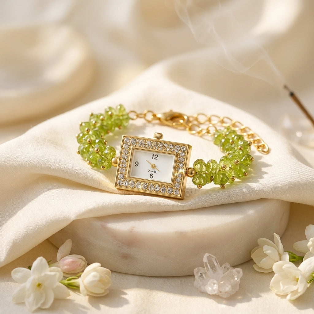 Luxury Peridot Crystal Bracelet Watch