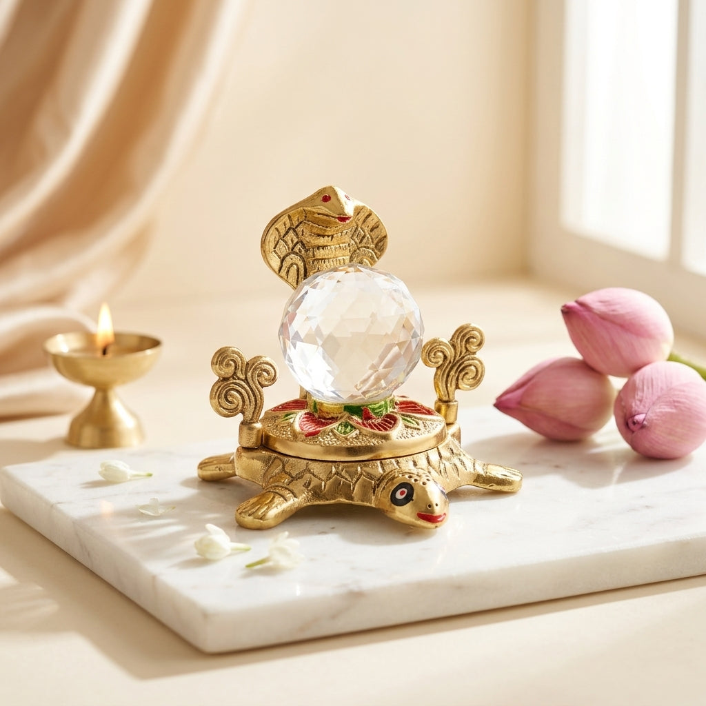 Metal Crystal Tortoise with Sheshnag Vastu Idol