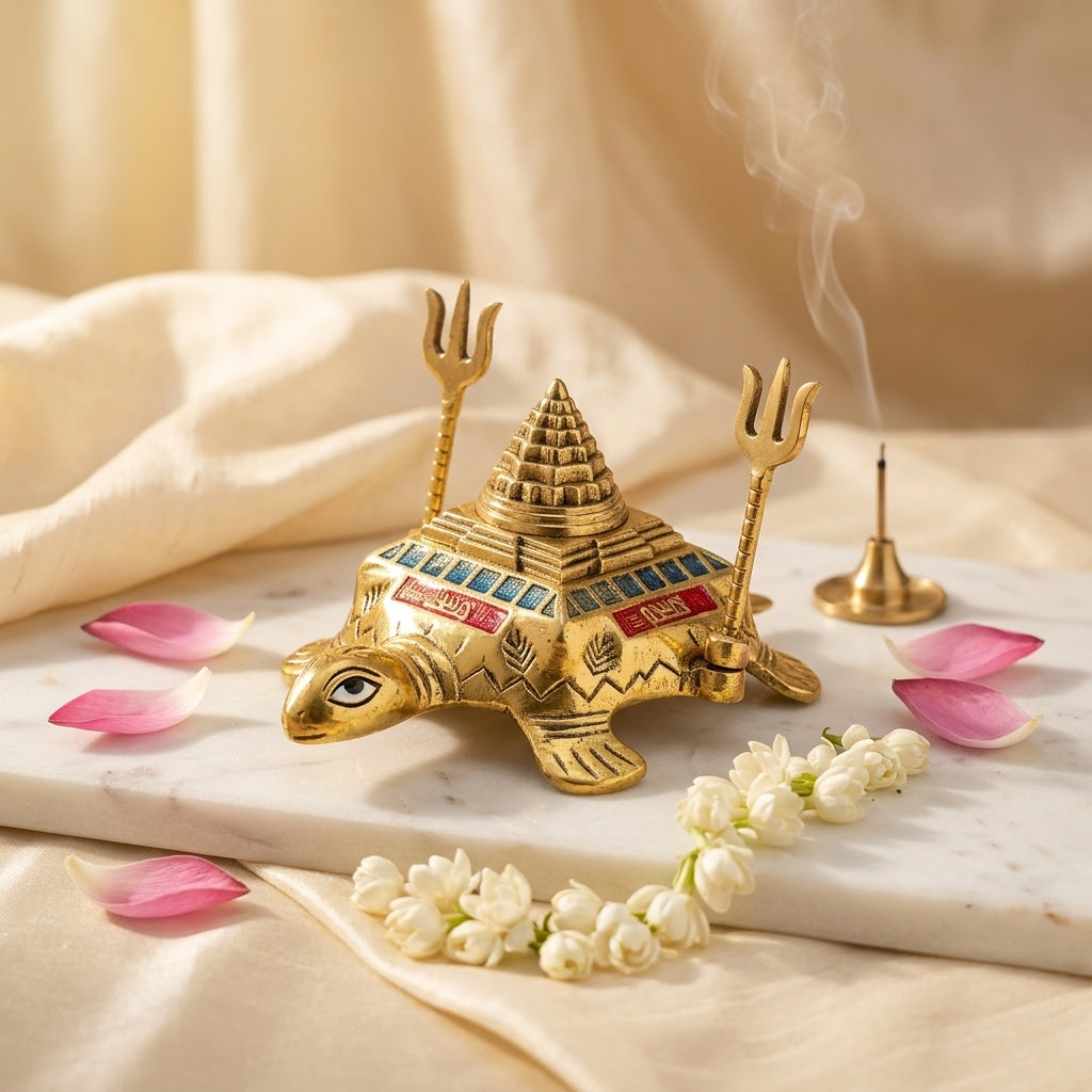 Metal Vastu Tortoise with Trishul Pyramid