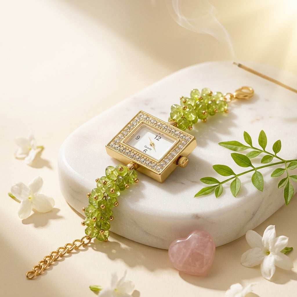 Luxury Peridot Crystal Bracelet Watch