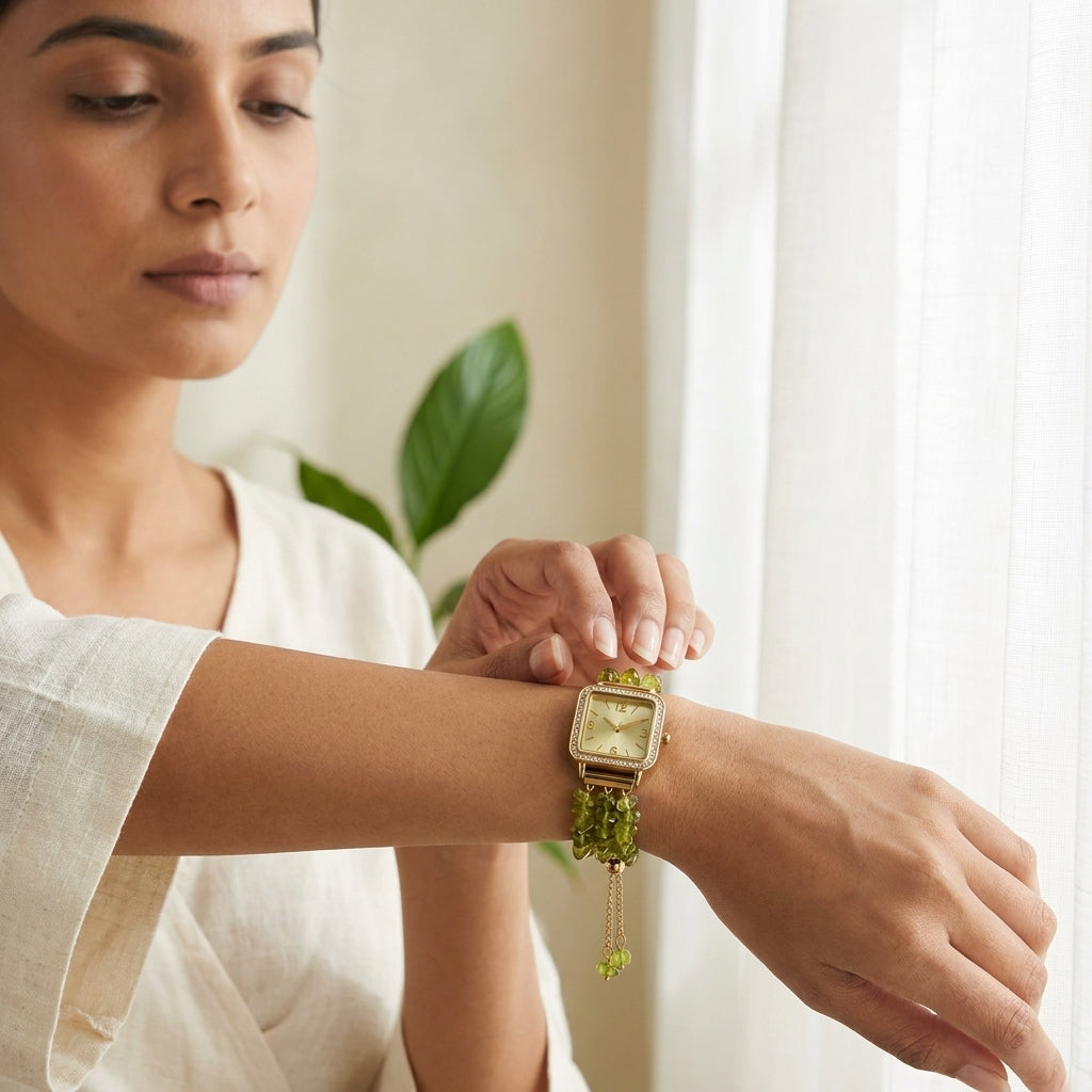 Luxury Peridot Crystal Bracelet Watch