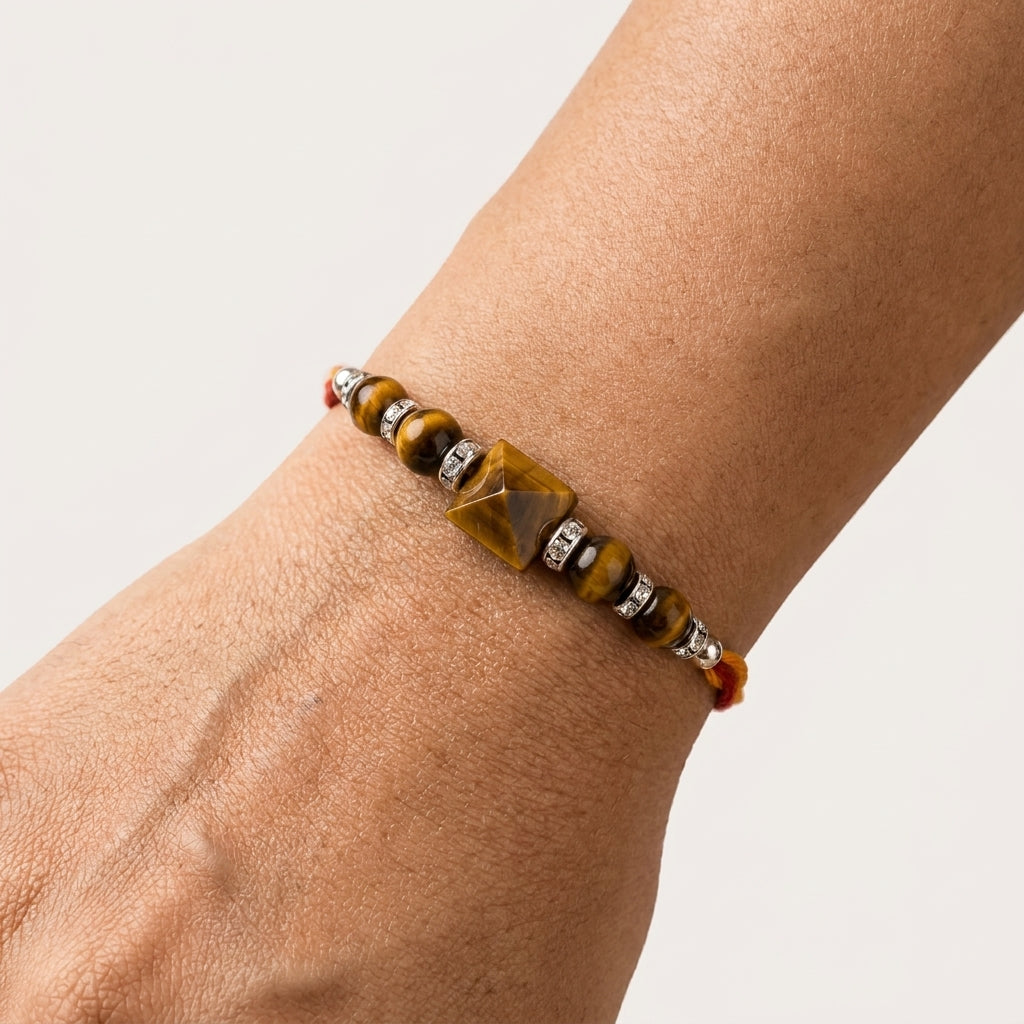 Tiger Eye Pyramid Shape Rakhi | Strength, Protection & Positivity