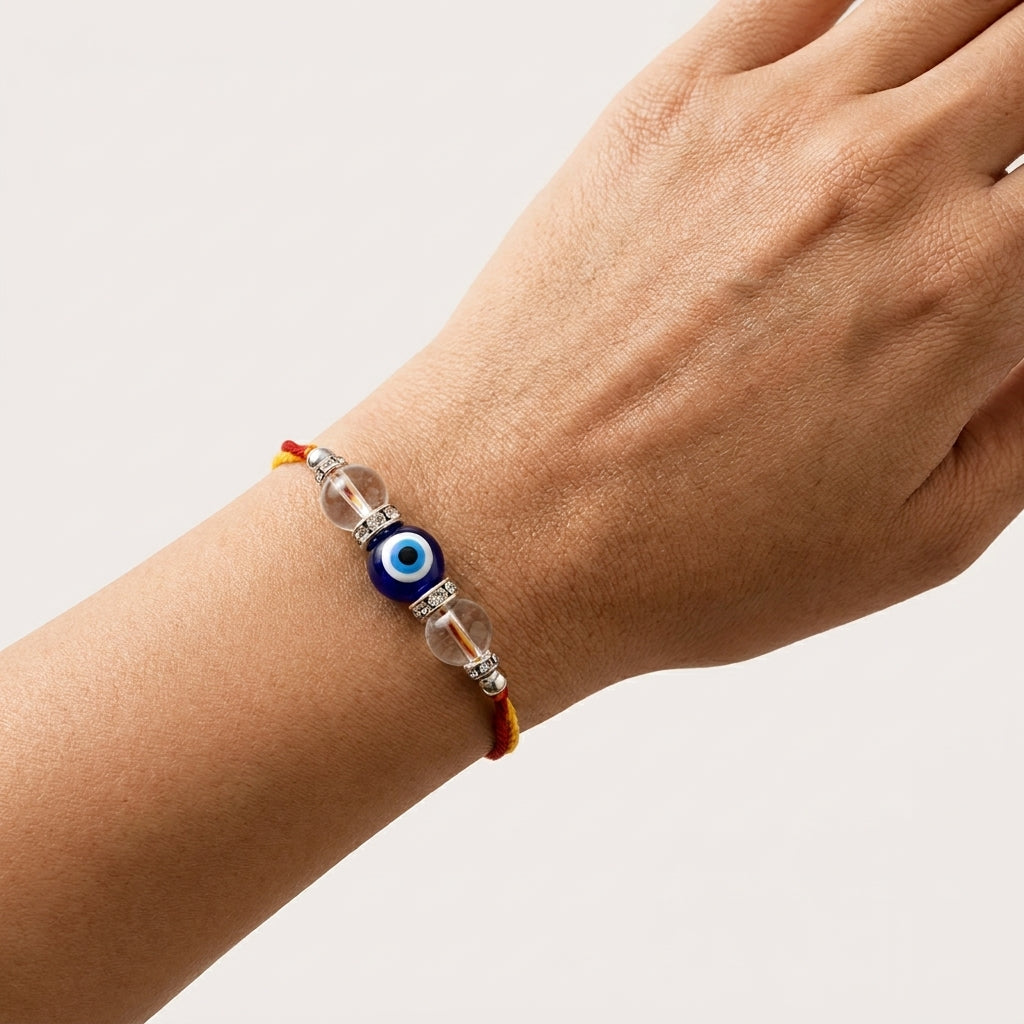 Clear Quartz Evil Eye Rakhi | Protection, Clarity & Positive Energy